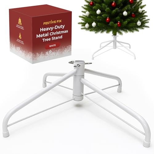 Festive Fix Metal Christmas Tree Stand 22x40cm – Heavy-Duty Foldable Base with Adjustable Screws, Sturdy Support for 4ft–6ft Artificial Trees – Anti-Slip Rubber Feet – Available in Green & White