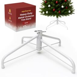 Festive Fix Metal Christmas Tree Stand 22x40cm – Heavy-Duty Foldable Base with Adjustable Screws, Sturdy Support for 4ft–6ft Artificial Trees – Anti-Slip Rubber Feet – Available in Green & White