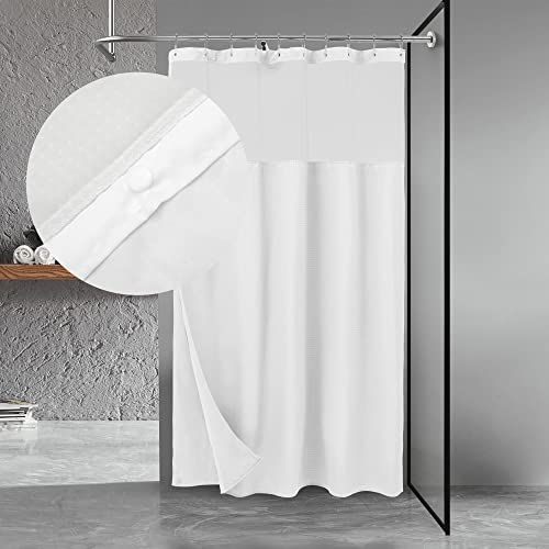 "N&Y HOME 54 Inch Waffle Weave Shower Curtain with Snap-in Fabric Liner & 12 Metal Hooks Set - 54"" x 72"" Shower Stall Size, Hotel Style & Mesh Top Window, Machine Washable - White, 54x72"