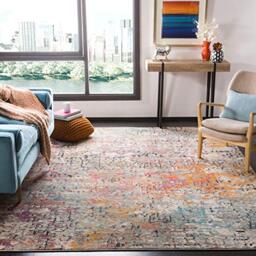 Safavieh Madison Collection Contemporary Rug for Living Room, Dining Room, Bedroom, Short Pile, Grey and Pink, 200 x 200 cm