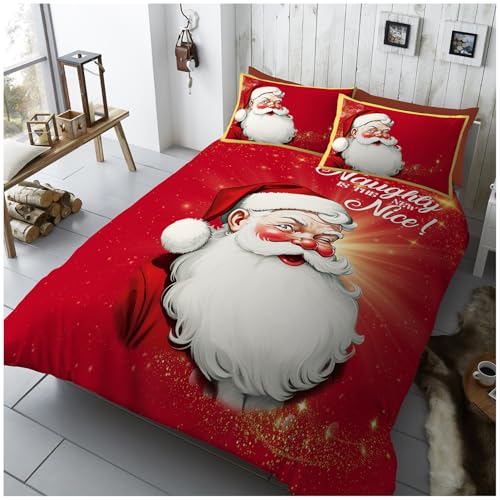 GC GAVENO CAVAILIA Christmas Duvet Cover King Size - Polyester Santa Cloak Bedding(230x220 cm) - Breathable Soft Quilt Cover King bed with Pillowcases - Winter KingSize Bedding Bed Cover -Xmas Gift
