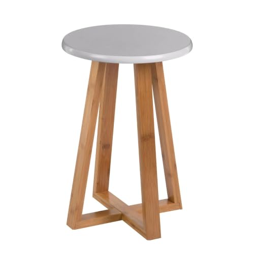 Premier Housewares Viborg Round Stool, Bamboo - Grey, 30x30x43 cm