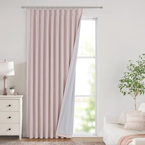 "Vision Home Soft Pink Pinch Pleated Full Blackout Curtains Linen Blended Room Darkening Window Panels 90 inch for Living Room Bedroom Thermal Insulated Pinch Pleat Drapes with Hooks 60"" Wx90 Lx1"