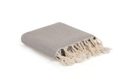 fouta Beach Towel, 100% Cotton, 95 x 190 cm, Honeycomb Pattern, Soft and Highly Absorbent, Grey, Machine Washable