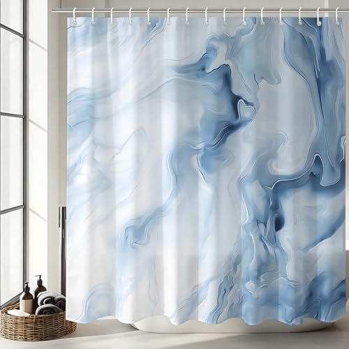 Mocsicka Shower Curtains for Bathroom, Blue Marble Shower Curtain for Bathroom, Abstract Blue and White Shower Curtain Modern Art Decor Waterproof Bath Curtain for Modern Bath Decor, 72 X 72 Inch