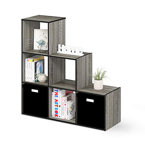 Furinno PELLI Book Shelf, 3-2-1 Bookshelf, Cube Storage Organizer Cabinet, 11.8 x 36 x 35.6, for Living Room, Bedroom, Home Office, French Oak/Black