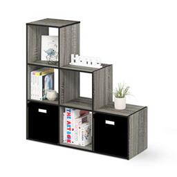 Furinno PELLI Book Shelf, 3-2-1 Bookshelf, Cube Storage Organizer Cabinet, 11.8 x 36 x 35.6, for Living Room, Bedroom, Home Office, French Oak/Black