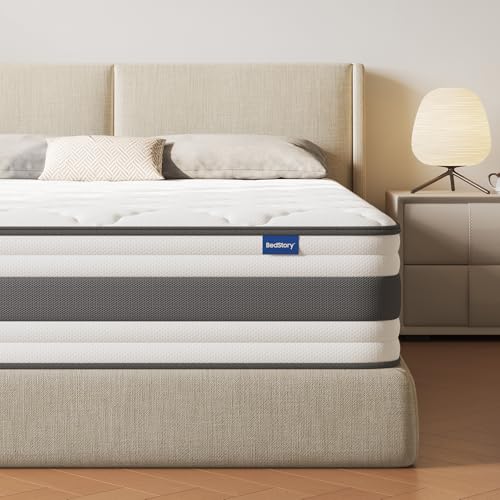 BedStory Double Mattrress 4FT6, 11.8 Inch Comfort Foam Pocket Sprung Hybrid Mattress for Pressure Relief & Back Pain Relief – Medium Firm 135x190x30 cm