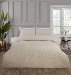 Rapport Home Textured Bedding Super King Duvet Cover Set Seersucker Cream – Soft Quilt Cover with Pillowcases