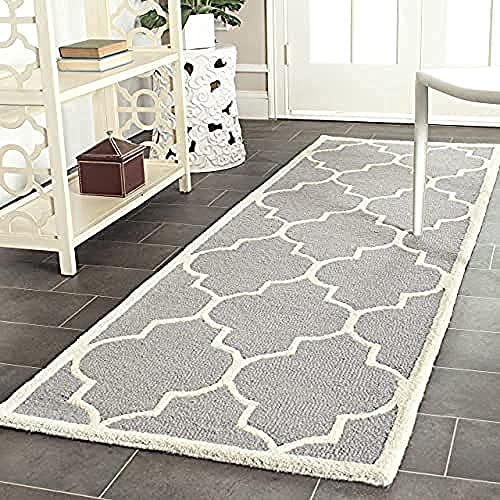 Safavieh Trellis Indoor Hand Tufted Rectangle Area Rug, Cambridge Collection, CAM134, in Light Green / Ivory, 183 X 274 cm for Living Room, Bedroom or Any Indoor Space