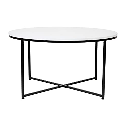 Flash Furniture Hampstead Collection Coffee Table - Modern White Finish Coffee Table - Crisscross Matte Black Frame