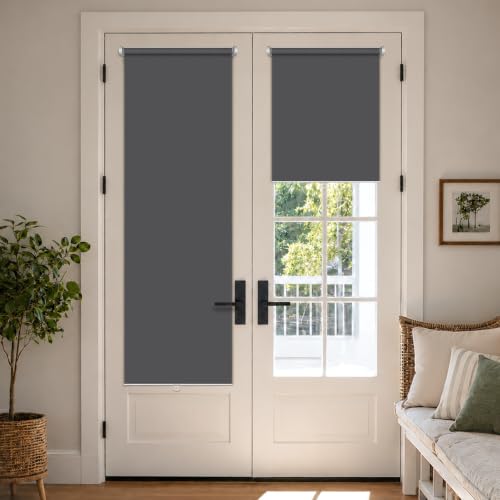LazBlinds No Drill Cordless Roller Shades, 24x72, Grey - 100% Blackout Roller Blinds for Windows, Thermal Insulated UV Protection Waterproof Roll Up Window Blinds and Shades