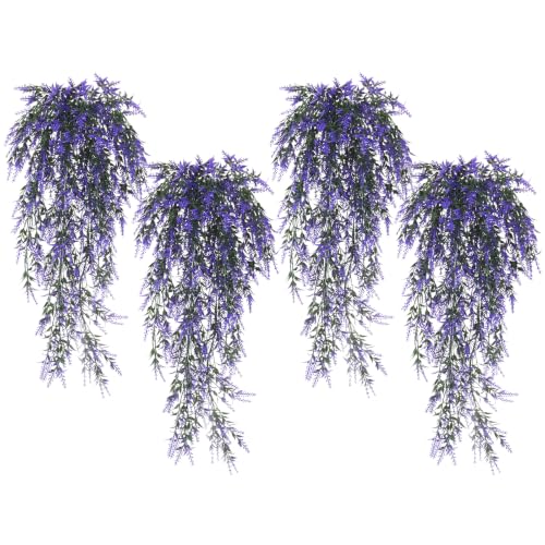 RECUTMS 4Pcs Artificial Purple Hanging Lavender Fake Plants for Outdoors - UV Resistant,Plastic Trailing Vine Greenery Garlands,for Indoor,Home,Garden,Patio,Farmhouse,Wedding Porch Decor(29in)