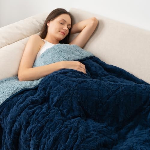 "Wemore Soft Weighted Blankets for Adults Queen 60"" x 80"" 20 lbs Navy Blue - Better Sleep, Relax Body & Mind, Dual Sided Soft Fuzzy Heavy Throw Blankets, Jacquard Knitted, Chunky Fluffy, Warm Hug, Gift"