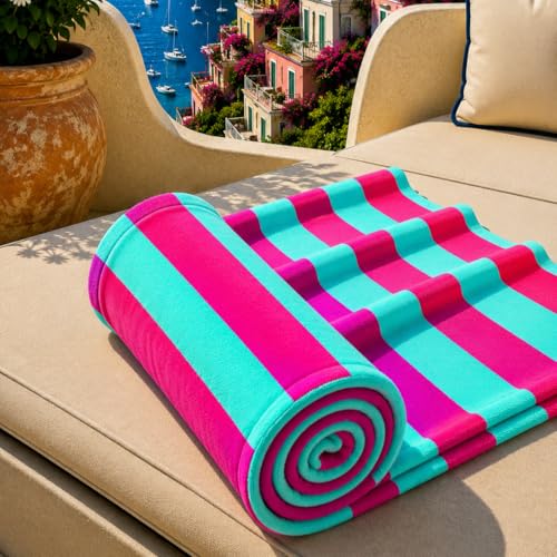 PETTI Artigiani Italiani - Microfibre Beach Towel, Beach or Pool Towel, Beach Sunbed, Large 90 x 180 cm, Fuchsia Tiffany Stripes