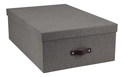 Bigso Box of Sweden Set of 3 Storage Boxes with Lids - Linen Look Organiser Box for Clothes, Office Equipment and More - Wardrobe Storage Boxes with Handles for Bedding or Seasonal Clothing - Grey