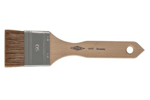 Habico Brush - Lacquer Brush - Ox Hair - Stainless Steel Sheet - Flat Design - Ideal for Oil Varnishes - 50mm Width - Hair Length 27mm - No. 6662