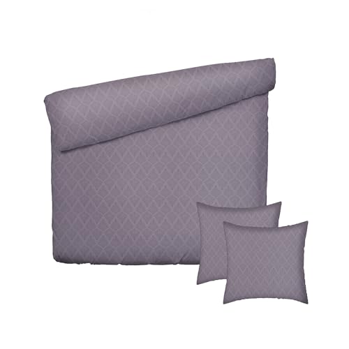 PURE COTTON 3-Piece Double Bedding Set – Duvet Cover 260 x 240 cm & 2 Pillowcases 63 x 63 cm – 100% Cotton Sateen 80 Thread Count – OEKO-TEX Certified – Botanical Accord Dark Purple & Light Purple