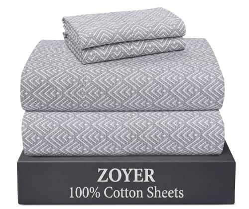 "ZOYER 100% Cotton Sheets ??? King Size Percale Bedding, Cooling & Breathable, Durable with a Crisp, Soft & Comfortable Feel, 16"" Deep Pocket, 4-Piece Set, Diamond Box"