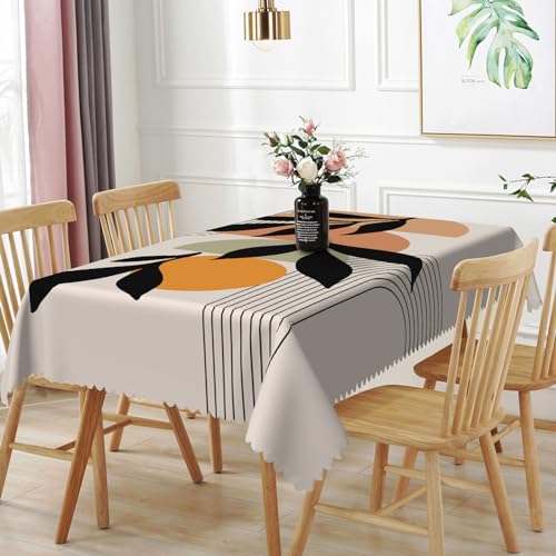 TTQYFNM 52x70inches Mid Century Boho Tablecloth Abstract Minimalist Arch Leaf Semicircle Sun Contemporary Modern Table Cloth Polyester Fabric Waterproof Table Cover for Kitchen Dining Room Home Decor