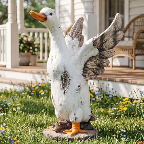"Euiroet 12"" Real Farm Porch Duck Statue, Resin Large Lawn Yard Porch Goose, Whimsical Outdoor Decor Gift Idea, Concrete Porch Goose Perfect for Garden, Patio, Backyard - Durable & Weather-Resistant"
