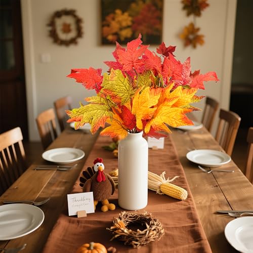 AWARDSEN 6 Pcs Fall Stems Maple Leaves Branches Orange Artificial Flowers Fake Autumn Leaf Branche for Vase Home Table Centerpiece Fireplace Thanksgiving Halloween D??cor
