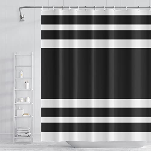 Umpoo Abstract Stripes Bathroom Shower Curtain Black and White Geometric Pattern Waterproof Fabric Shower Curtains with Hooks Modern Minimalist Artistic Aesthetic Home Decorative, 72x84 Inch