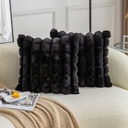 Neelvin Black Faux Fur Cozy Soft Plaid Decorative Throw Pillow Covers 18x18 inch Set of 2,Velvet Pillowcase Cushion Case for Sofa Couch