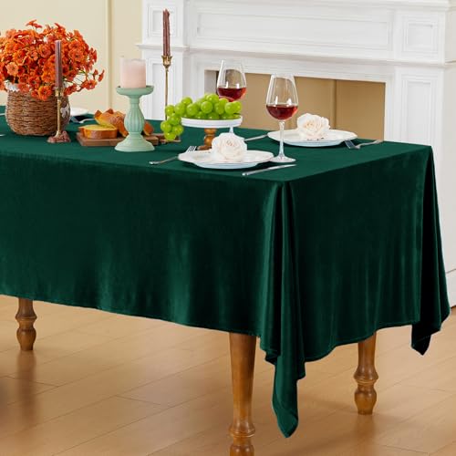 Cobedzy Green Velvet Tablecloth, 60 x 102 Inch Rectangle Table Cover, Green Velvet Table Cloth Smooth Luxury Tablecloth for Party Wedding Dining Banquet