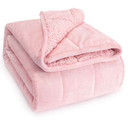 "Wemore Sherpa Fleece Weighted Blanket for Adult 15 lbs King 80""x87"" Pink - Boost Sleep Quality, Relax Body & Mind, Dual Sided Cozy Fluffy Heavy Blanket, Plush Flannel Top, Chunky Fluffy, Warm Hug"