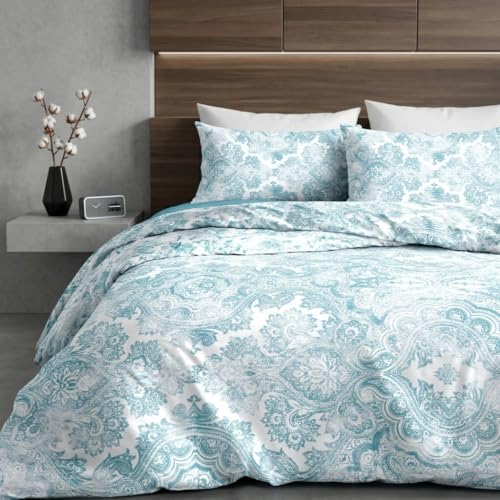 Ruggeri - Double Bed Set Cotton - 2 Pillowcases + 1 Fitted Sheet + 1 Flat Sheet - Everyday Collection (Batik Light Blue)