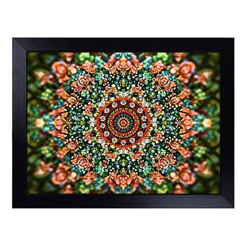 Lap Tray with Bean Bag Cushion, Kaleidoscope Effect - Handmade in the UK, Raised Wooden Edge, Padded Cushion, Heat-Resistant Wipe-Clean Surface, for Meals, Laptops and Crafts