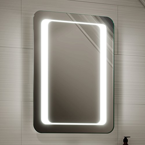 iBathUK Halo LED Bathroom Mirror Battery Operated Rectangular Light Up Mirror with Bright LED Illumination Modern Frameless Copper Free Wall Mounted Design for Bathrooms 500x700mm