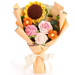 Omldggr Crochet Flowers Bouquet, Handmade Knitted Bouquet, Crochet Bouquet Kit Knitted Fake Sunflower Rose Daisy for Mother's Day, Birthday Wedding Valentine's Day Gift and Home Decor