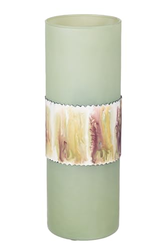 GILDE Decorative Vase, Large Cylinder Vase Made of Glass, Flower Vase, Glass Vase, Table Vase, Decorative Living Room, Colour: Matte Green, Height 35.5 cm