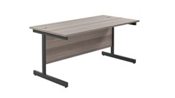 Office Hippo Heavy Duty Rectangular Cantilever Desk, Home & Office Table + Integrated Cable Ports, PC Desk - 5 Yr Warranty - Black Frame/Grey Oak Top, 160cm x 80cm