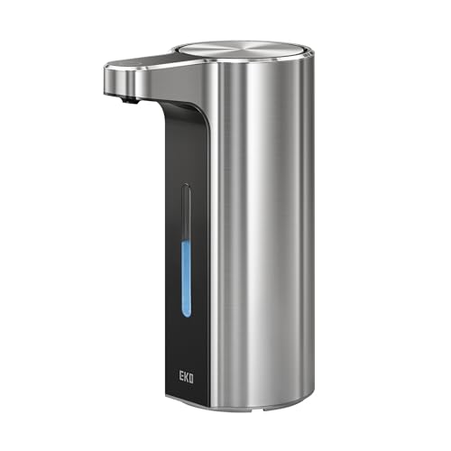 EKO Aroma Pro 400ml Touchless Automatic Soap Dispenser, Rechargeable Hand & Washing Up Liquid Dispenser for Bathroom or Kitchen Sink with Adjustable Volume and Long Battery Life (Stainless Steel)