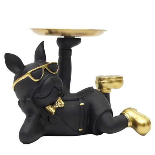 HOME DECO FACTORY, HD0156 Black Bulldog Statue Empty Pocket Elegant Decorative Resin Object Practical Storage Box for Keys and Jewellery, Modern Design, One Size, Black and Gold
