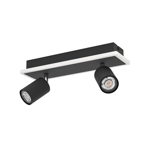 Eglo LED Ceiling Light Rimbocchi 1, Rectangular lamp with 2 Adjustable spotlights, Swivel spot bar, Spotlight Made of Black Metal and White Plastic, Warm White, L 34 cm