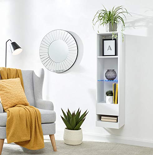 GFW Galicia Tall Storage Cabinet Unit, LED display shelves, Lift up panel for extra storage. High Gloss Storage Cabinet Suitable For Living Room & Bedroom, Engineered Wood, White, 30D x 30W x 120Hcm