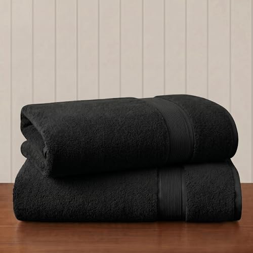 "Madison Park Signature 800GSM 100% Cotton Luxurious Bath Towel Set Highly Absorbent, Quick Dry, Hotel & Spa Quality for Bathroom, Oversized Bath Sheet Set 34""x 68"", Black 2 Piece"