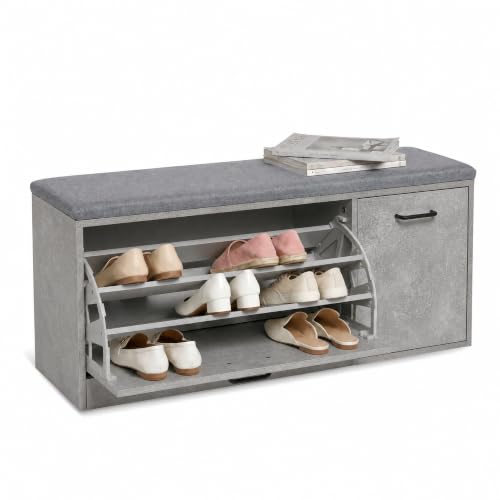 Mondeer Shoe Storage Bench with Cushion, W100 x D30 x H46 cm, Grey