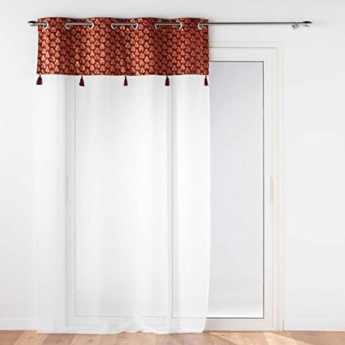 Douceur d'Intérieur, Evie Eyelet Curtain 140 x 240 cm Bordeaux Sandblasted with Top Velour and Pompom