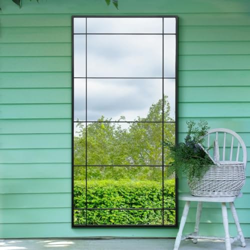 "The Tabula - New Black Metal Framed Window Wall or Leaner Garden Mirror 71"" X 35"" (180CM X 90CM)"