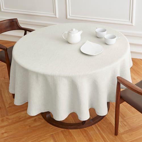 Solino Home Linen Round Tablecloth 60 Inch Diameter ??? Prewashed Light Flax, 100% Pure Linen Table Cover Sonoma, Machine Washable Round Tablecloth for Indoor and Outdoor