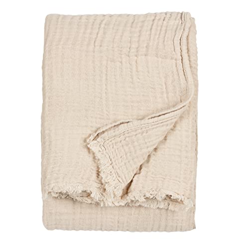 Yard furn Lark Cotton Muslin Throw – Soft Crinkle Texture Blanket (Natural – 240x260cm)
