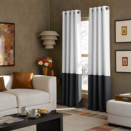 "Curtainworks Curtain Panel, Fabric, White/Dark Grey, 52"" W x 95"" L (Pack of 1)"
