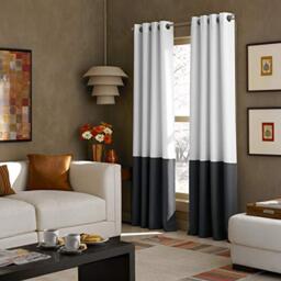 Curtainworks Kendall Color Block Grommet Curtain Panel, 95 inch, White/Dark Grey