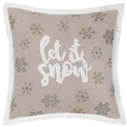 Paoletti Winter Let It Snow Polyester Filled Cushion – Luxury Snowflake Embroidered Cotton Velvet Oxford Edge Festive Decorative Pillow (Greige – 45x45cm)