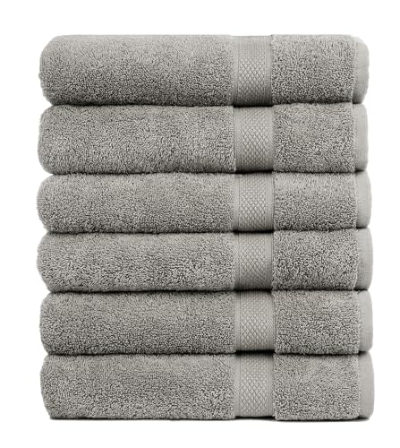 Pleasant Home Bath Towels Set of 6 (24” x 50”) 100% Cotton, 500 GSM - Lightweight, Soft & Absorbent Luxury Towels for Bathroom - for Gym, Pool & Spa - 6 Pack, Grey
